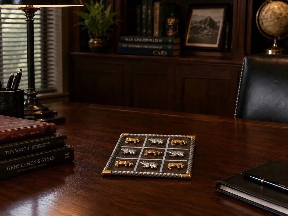 Bey Berk International Stock Market Tic Tac Toe Board Bears/Bulls Office Accent